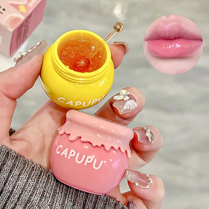 1Pcs Peach Jelly Lip Balm Clear Moisturizing Hydrating Reduce Lip Lines Honey Lip Oil Fruit Lipstick Lips Care Makeup Cosmetics