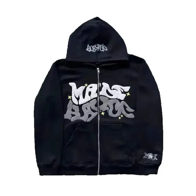 2026 European and American Fashion Fleece Print Zippered Hooded Sweatshirt for Men and Women, Casual Multi-Functional Sports Top
