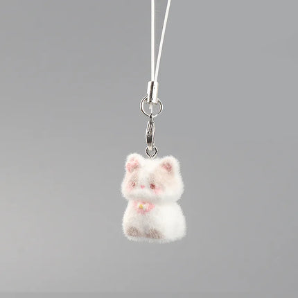 Flocking Animal Dog Cat Pendant Cute Keychain Keyring Bag Earphone Car Keychain Decor Keychains Accessories Phone Chain Lanyard