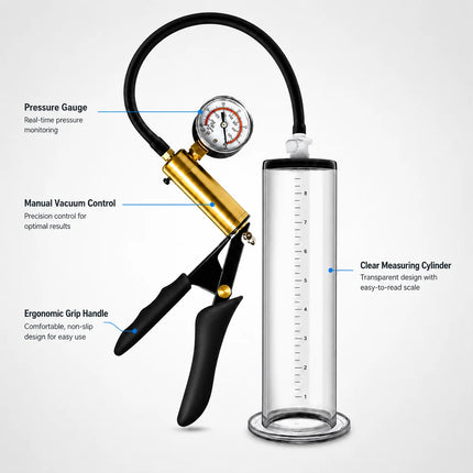 Male Vacuum Pump with Acrylic Cylinder and Metal Pressure Gauge, Stamina Desensitizing Training Device for Home Use