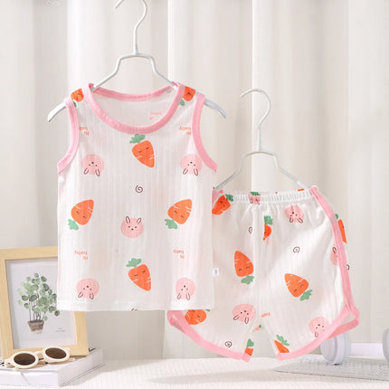 2025 New Kids Sleeveless Set Summer Cotton Girls' Shorts Pajamas Korean Style Boys' Tank Top Outfit Children Clothing Set