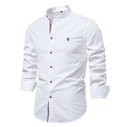 New Trendy Cotton-Linen Men's Business Shirt, Fashionable Solid Color Long-Sleeved Top.
