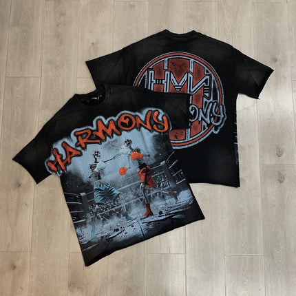 Graffiti Streerwear Washed Letter Shinning Diamond Short Sleeve Mens Tshirts Crew Neck Pure Cotton Baggy Rhinestone Top Tees