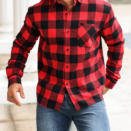 New Men's Checkered Shirt That Is Trendy, Versatile, Casual, Fashionable, and Fits Snugly for Office, Outdoor Sports, Fitness,