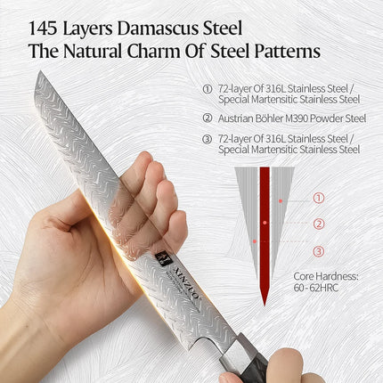 XINZUO 2PCS-7PCS Damascus Steel Knife Set With 145 Layers M390 Steel Black Carbon Fiber Handle Rust - Resistant  Gift Box