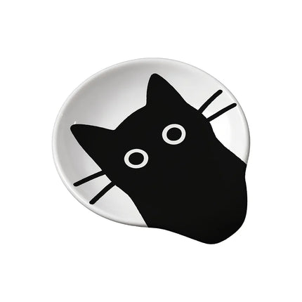 1PC Cat-Shaped Ceramic Spoon Rest, Cute Pet Pattern Dipping Sauce Dish, Multi-Color Spoon Holder & Snack Tray, Heat-Resistant &