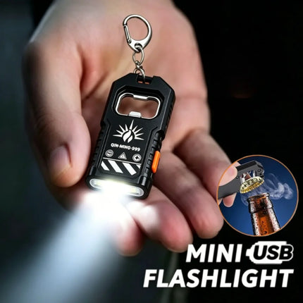 Strong Light LED Keychain Flashlight USB C Rechargeable Waterproof Torch with COB Light Source and Bottle Opener Camping Lantern