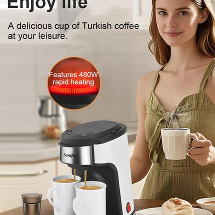 Sonifer 2-Cup Drip Coffee Maker SF-3540 (240ml), 450W, Includes 2 Porcelain Mugs, Reusable Filter, One-Touch Control