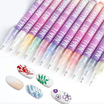 12 Colors Nail Art Pens Set,Nail Polish Pens Drawing Painting Point Liner Acrylic Painted Pen Kit, Waterproof and Quick-drying