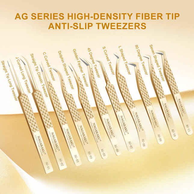 Nagaraku Fiber Tip Tweezer For Eyelash Extensions Professional Eyelash Tweezers Antistatic Straight Anti-slip Nano Technology