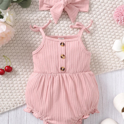 2024 New 0-9 Months Pink Cute Baby Romper Newborn Baby Girl Suspender Triangle Bodysuit with Headband 2PCS Clothes for Baby Girl