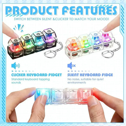 =Clickable Keyboard Keychain LED Light - Stress Anxiety Relief Fidget Toy, Portable Desktop Accessory for Office Decoration Gift
