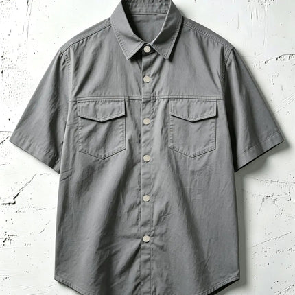 Summer Men's 100% Cotton Short Sleeve Shirt Double Pocket Solid Color Cargo Shirts Casual Vacation Beach Style Lightweight Tops