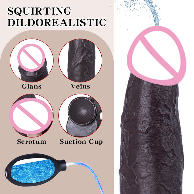 Big Penis Realistic Squirting Dildo Soft Silicone Skin Feel Spray Water Ejaculating Suction Cup Masturbator Anal Sex Toys Women