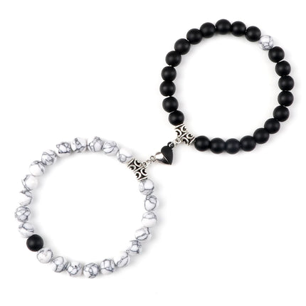 2Pcs/Set Sliver Black Color Magnet Pendant Bracelets 6MM 8MM White Porcelain Black Line Beads Couple Bracelet Jewelry Gift New