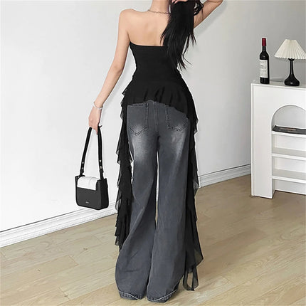 Fashion 2025 Ribbon Chest Top Women Spring Summer New Sexy Solid Vest Female Sleeveless Sweet Y2k Streetwear Lady Party Club