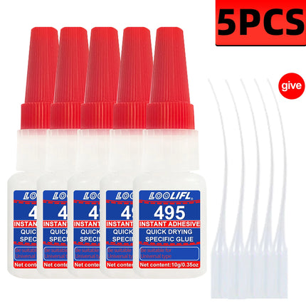 5PCS LOOLIFL495 Super Glue Plastic Professional Adhesive TransparentCyanoacrylate Glue Fast Drying Odorless Long Lasting Bonding