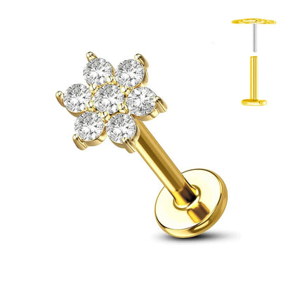 ASTM F136 G23 Titanium Flower Threadless Earring Piercing Petals Leaf Heart Butterfly Pin Daith Conch Push in Labret Stud
