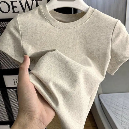 Spring Summer New Short Sleeve T-Shirt Women Solid Simple Casual Soft All-Match Hot Basic Slim Tops Tees Summer Fashion 2025