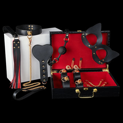 Exquisite Gift Box Leather 8 PCS BDSM Bondage Set With Case Adult Sex Games Restraints Kit Exotic Bondage Gear For Couples 18+
