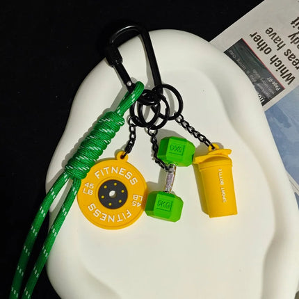 Dopamine Fitness Series Pendant D-shaped Buckle Detachable Barbell Plates Key Chain Bag Charm Creative Large Dumbbells Keyring