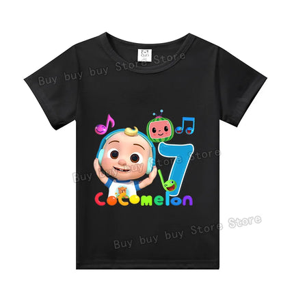 Cocomelons Birthday Party T-shirt Boys Number 1-10 Tee for Kids Cute Cartoon Tops Cotton T-shirts Summer Short Sleeve Clothes
