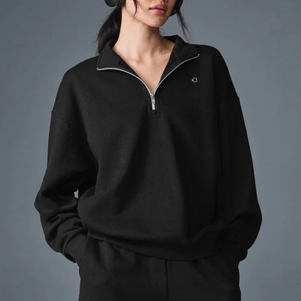Cotton Casual Stand Up Collar Sports Hoodie Autumn Winter Fitness Clothing Long Sleeved Top Simple Elegant Loose Zipper Hoodie