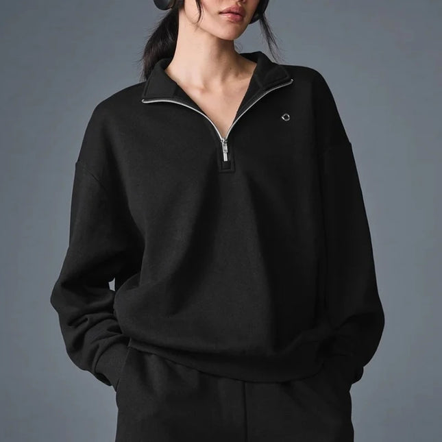 Cotton Casual Stand Up Collar Sports Hoodie Autumn Winter Fitness Clothing Long Sleeved Top Simple Elegant Loose Zipper Hoodie