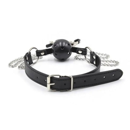 1Pc Erotic Toy PU Leather Mouth Gag Ball Oral Sex With Chain Clip Breast Nipple Clamps Bondage Harness Sex Toys Adult Games