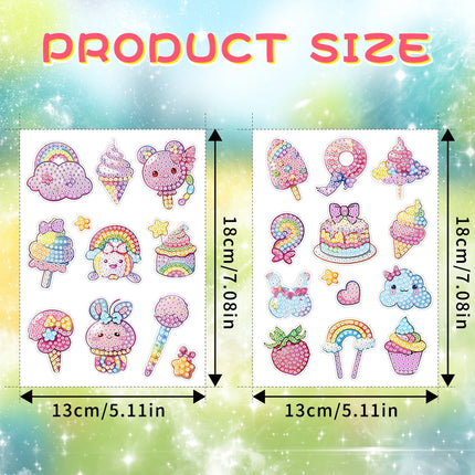 Cartoon Unicorn Diamond Stickers - Donuts - Ice Cream - Gem Art DIY Craft Pack - Children's Gift Diamond Painting Stickers