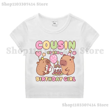 Capybara Girl Anime Cotton T-shirt Kids Cartoon Cute Top Number 1-10 Pattern Print Tee Summer Birthday Party Clothing Gifts 2025