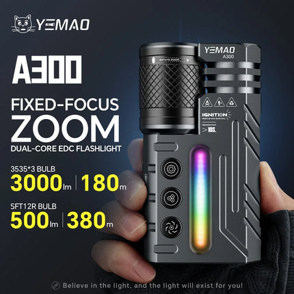 Rechargeable EDC Flashlight, 3500LM Dual-Core LED with Fixed & Zoomable Beams, RGB Ambient Light, Magnetic Base, USB-C Charging