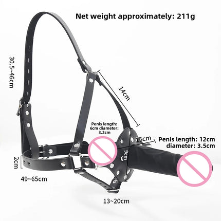 BDSM Leather Head Harness Double Ended Silicone Dildo Mouth Gag Slave Bondage Mask Adult Sex Toy Role Play Fetish Gear Tools
