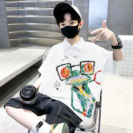 Children's wear boys' summer T-shirt 2025 new item, Zhongda children's summer boys' summer style, pure cotton polo shirt, short