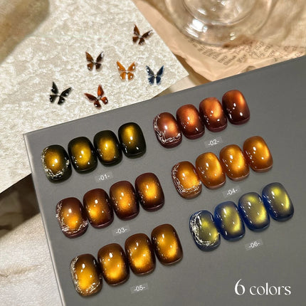 MN 10ml 1-12pcs 2025 Autumn Blue Brown Cat Eye Gel Nail Polish Popular Flash Chocolate Glass Beads Nails Black Nails Christmas