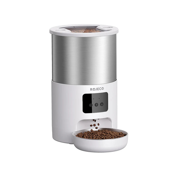 ROJECO Stainless Steel 4.5L Cat Feeder WiFi App Remote Control Voice Record Smart Cat Kibble Dispenser For Dog Pet Accessories