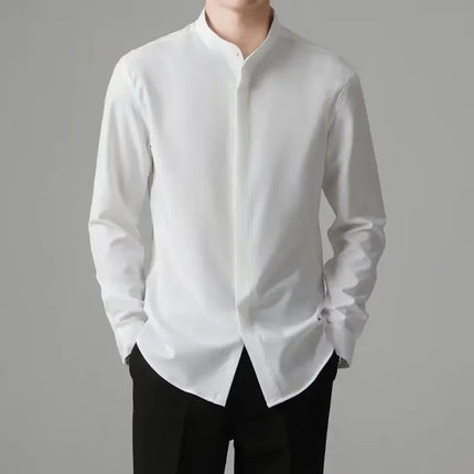 New Autumn Men's Shirt Lightweight Chic Korean Style Slim Fit Ice Silk Long Sleeve Casual Business Shirt Trendy