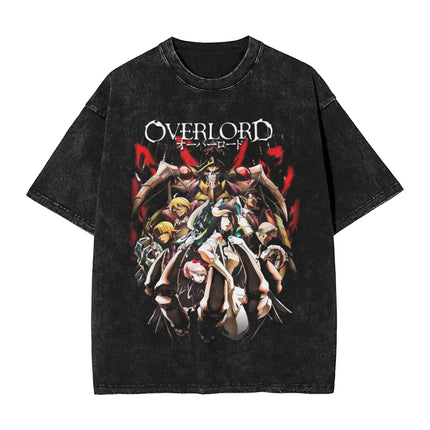 Vintage Washed Black OVERLORD Ainz Ooal Gown T-Shirt – Front Character Illustration with English Title & Japanese Name Text