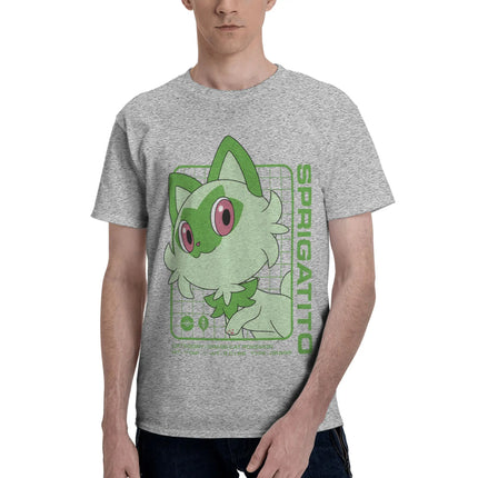 Bandai Pokemon   Sprigatito Stats Men T-Shirt Clothes  Novelty Tees Short Sleeve fugees Cotton
