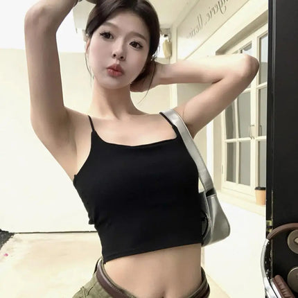 New Women's Tank Tops: Sexy Hollow Back Camisole with Chest Pad, Summer Basic Elastic Tank Top, One-Piece Vest, Casual Short Crop Tops