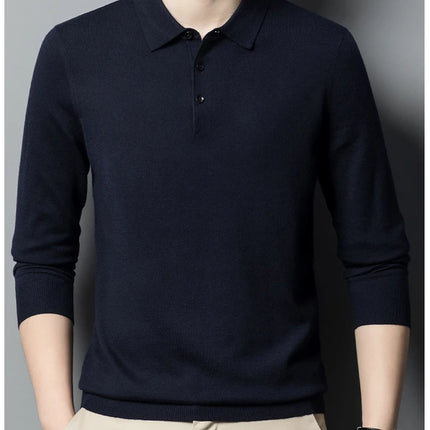 Worsted wool Men POLO Neck  Pullover Long Sleeve Lapel Sweaters Loose Warm Knitted Tops Spring Autumn New Style Men’s Clothing