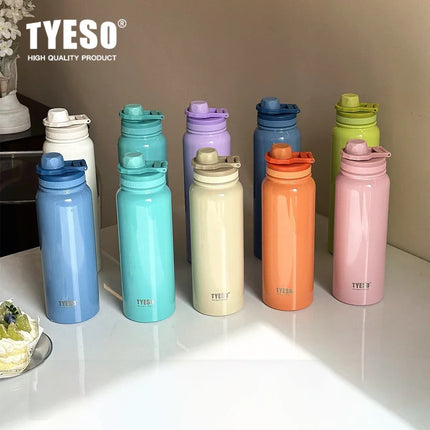 TYESO Stainless Steel Thermal Water Bottle Portable Tumbler Sport Vacuum Flask Keeps Cold and Heat Thermal Mug Car Insulated Cup