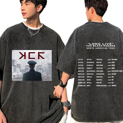 My Chemical Romance Band Washed T-shirt Long Live The Black Parade Tour Merch T-shirts Men Women Gothic Punk Oversized T Shirts