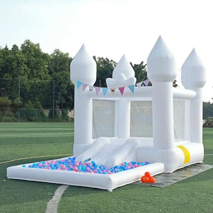12.5FTx7.1FT White Iatable Bounce House Iatable Castle with Slide and Ball Pool Indoor and Outdoor Toys for Active Used for Iat