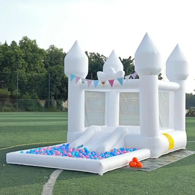 12.5FTx7.1FT White Iatable Bounce House Iatable Castle with Slide and Ball Pool Indoor and Outdoor Toys for Active Used for Iat