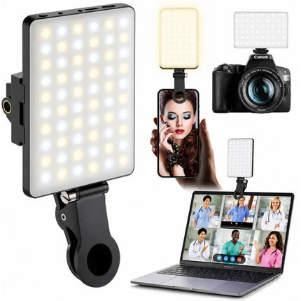 Portable Clip On Selfie Light LED Fill Light 3 Modes Video Conference Lamp for Phone Camera Laptop Makeup Vlog