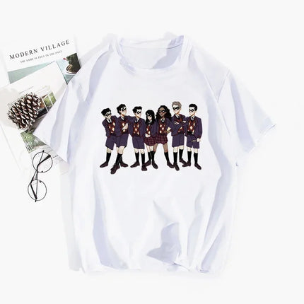 Umbrella Academy Printed Short Sleeve T-Shirt Women's Fashion Cross-Border Modal Material Crew Neck Floral Patchwork Wish EBay