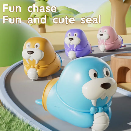 Cute Cartoon Walrus Wind-up Toys Interactive Sliding Chasing Toy for Toddlers 1-3, Early Learning Toy for Kids Baby Gifts