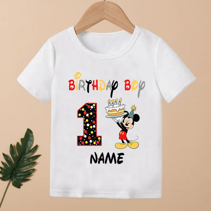 Mickey Mouse Print Cartoon Girls Clothes 1 2 3 4 5 6 7 8 9 Years Happy Birthday Custom Name Kids T-shirt Baby Children T-Shirt