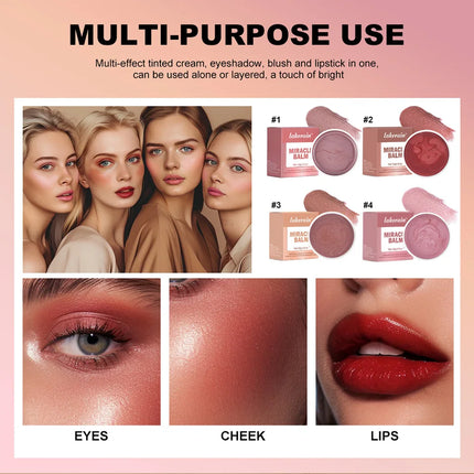 3 In 1 Solid Pearl Blush Cream Monochrome Woman Blush Paste Cheek Ulti-purpose For Eyes Lips Makeup Blush Stick Korean Cosmetics